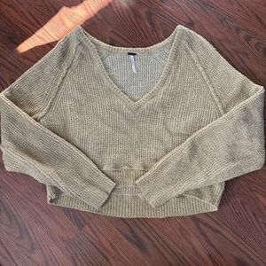 Free People Light mustard yellow crop sweater